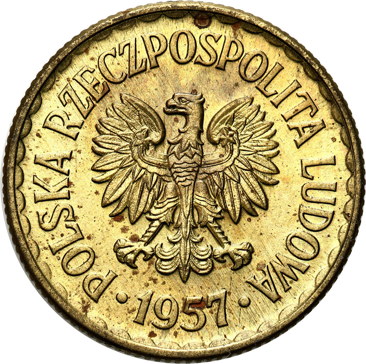PRL. PRÓBA mosiądz 1 złoty 1957 - NAKŁAD 100 sztuk